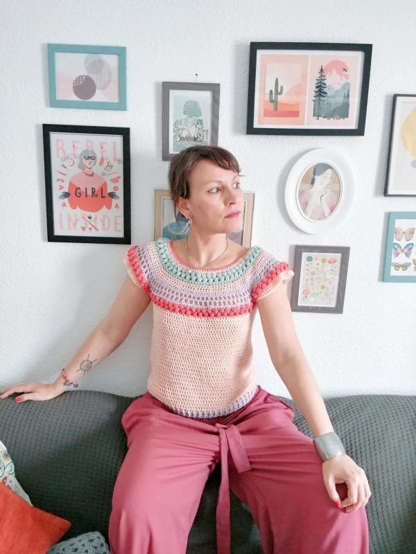 patrón crochet, camiseta crochet, top volantes crochet, oh mami crochet